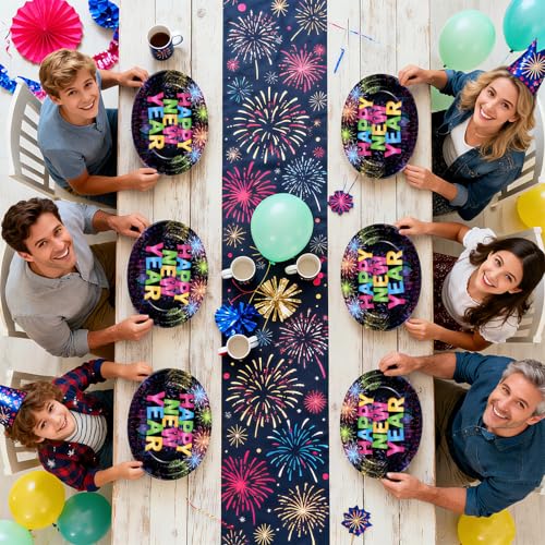 50 Pcs New Year Fireworks Oval Party Paper Plates - Grencian