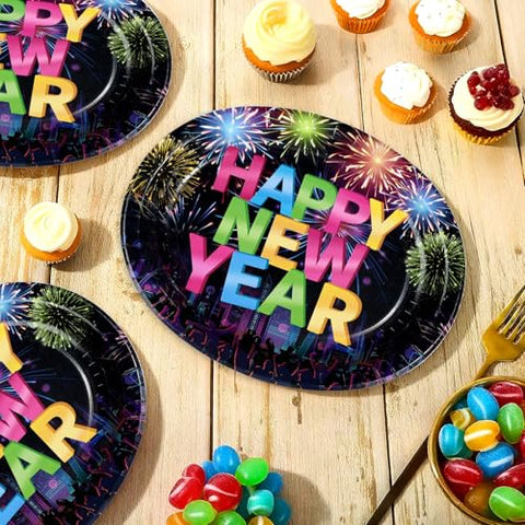 50 Pcs New Year Fireworks Oval Party Paper Plates - Grencian