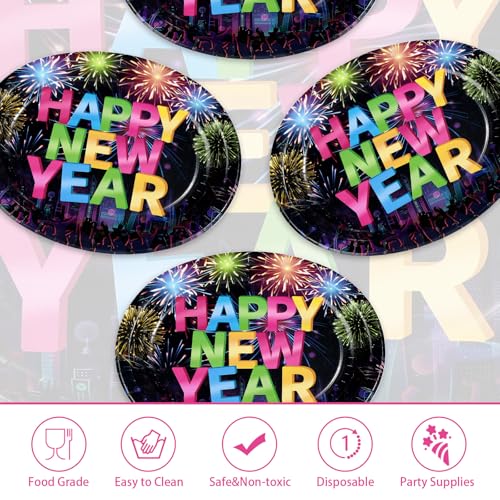 50 Pcs New Year Fireworks Oval Party Paper Plates - Grencian
