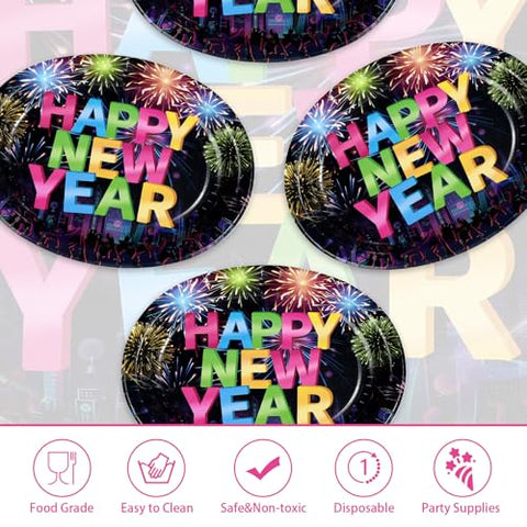 50 Pcs New Year Fireworks Oval Party Paper Plates - Grencian