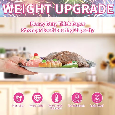 50 Pcs New Year Fireworks Oval Party Paper Plates - Grencian