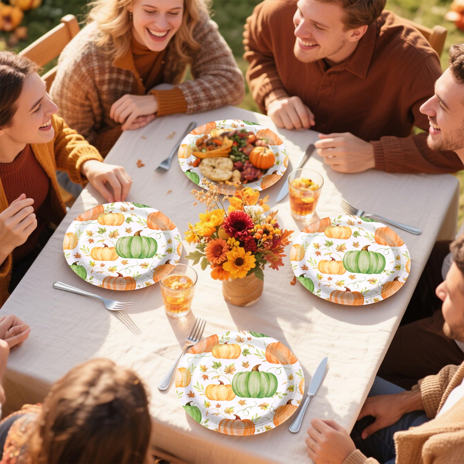 50 Pcs Orange Green Pumpkins Party Paper Plates - Grencian