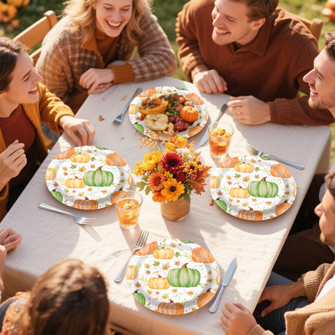 50 Pcs Orange Green Pumpkins Party Paper Plates - Grencian