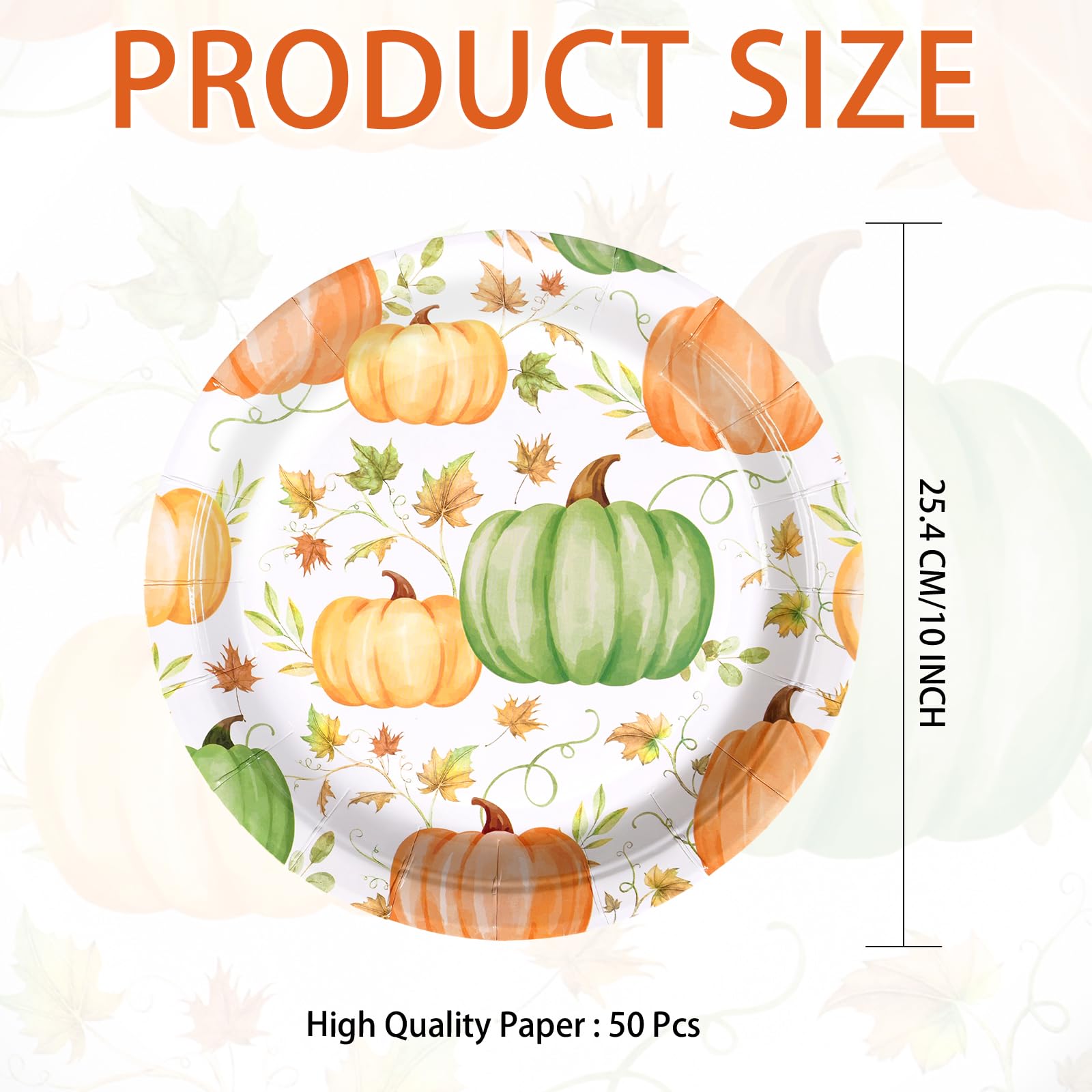 50 Pcs Orange Green Pumpkins Party Paper Plates - Grencian