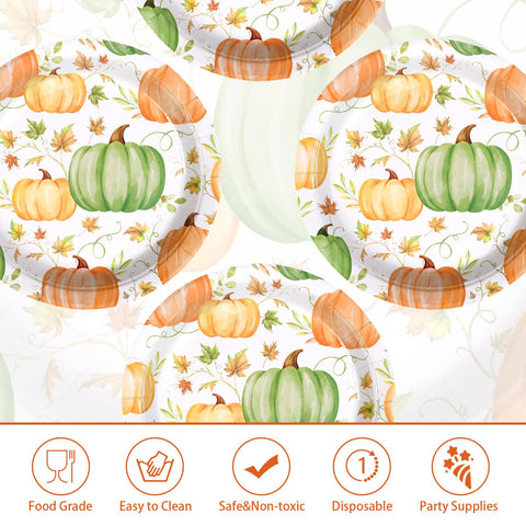 50 Pcs Orange Green Pumpkins Party Paper Plates - Grencian