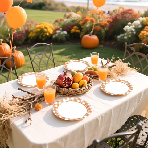 50 Pcs Orange White Gingham Party Paper Plates