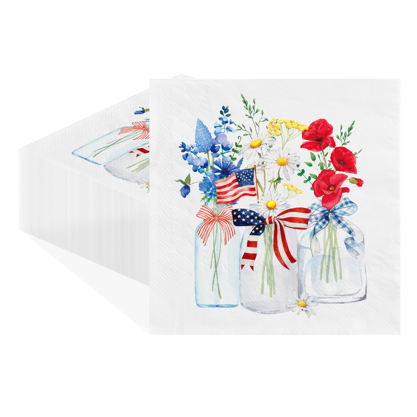 50 Pcs Patriotic Floral Square Party Napkins - Grencian