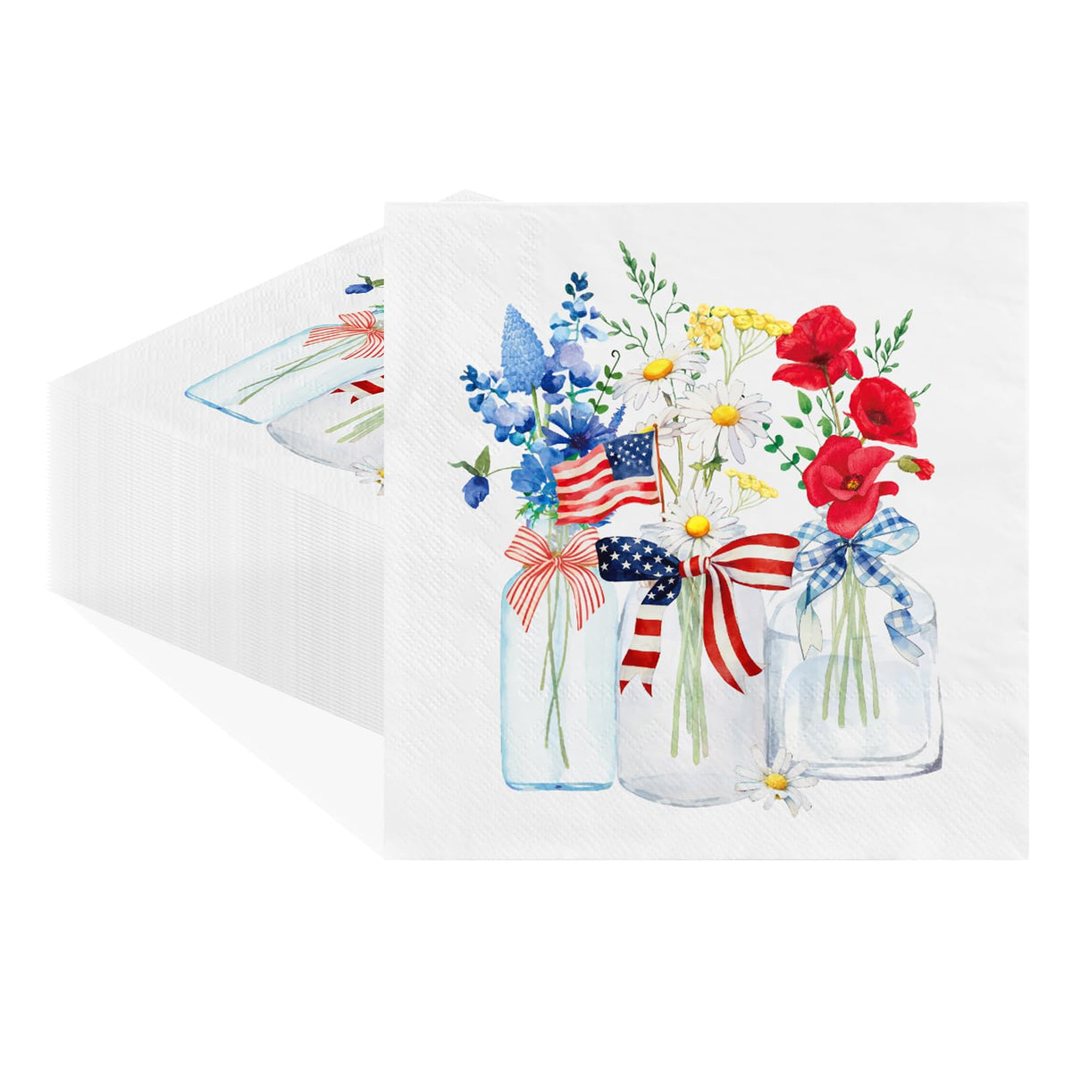 50 Pcs Patriotic Floral Square Party Napkins - Grencian