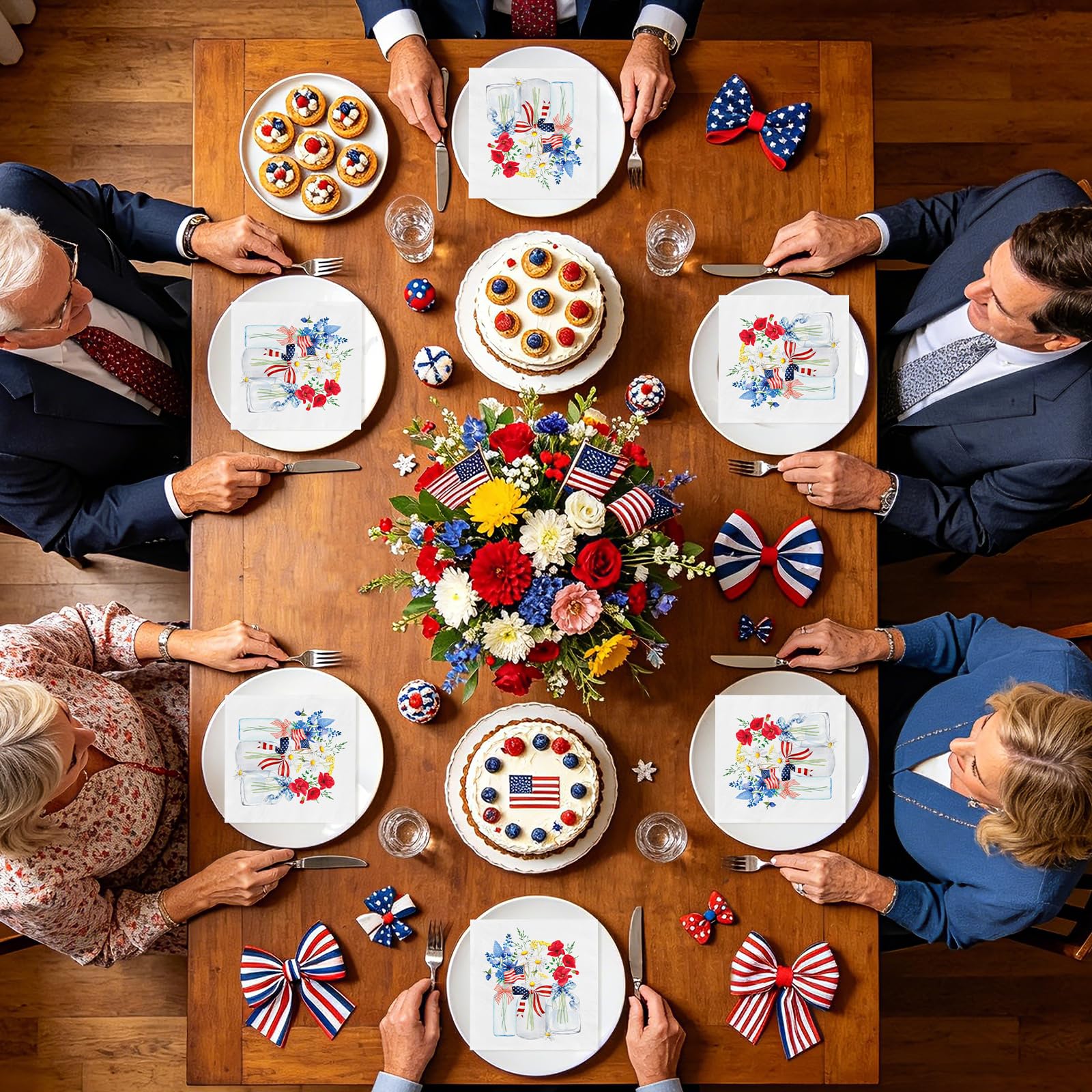 50 Pcs Patriotic Floral Square Party Napkins - Grencian