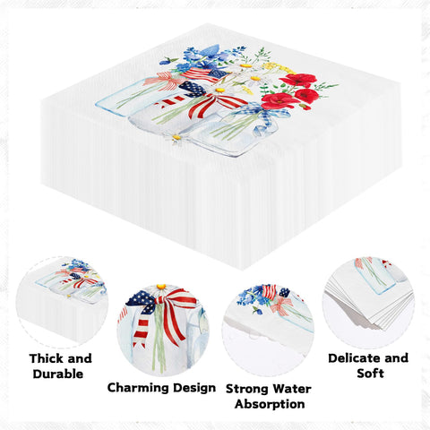 50 Pcs Patriotic Floral Square Party Napkins - Grencian