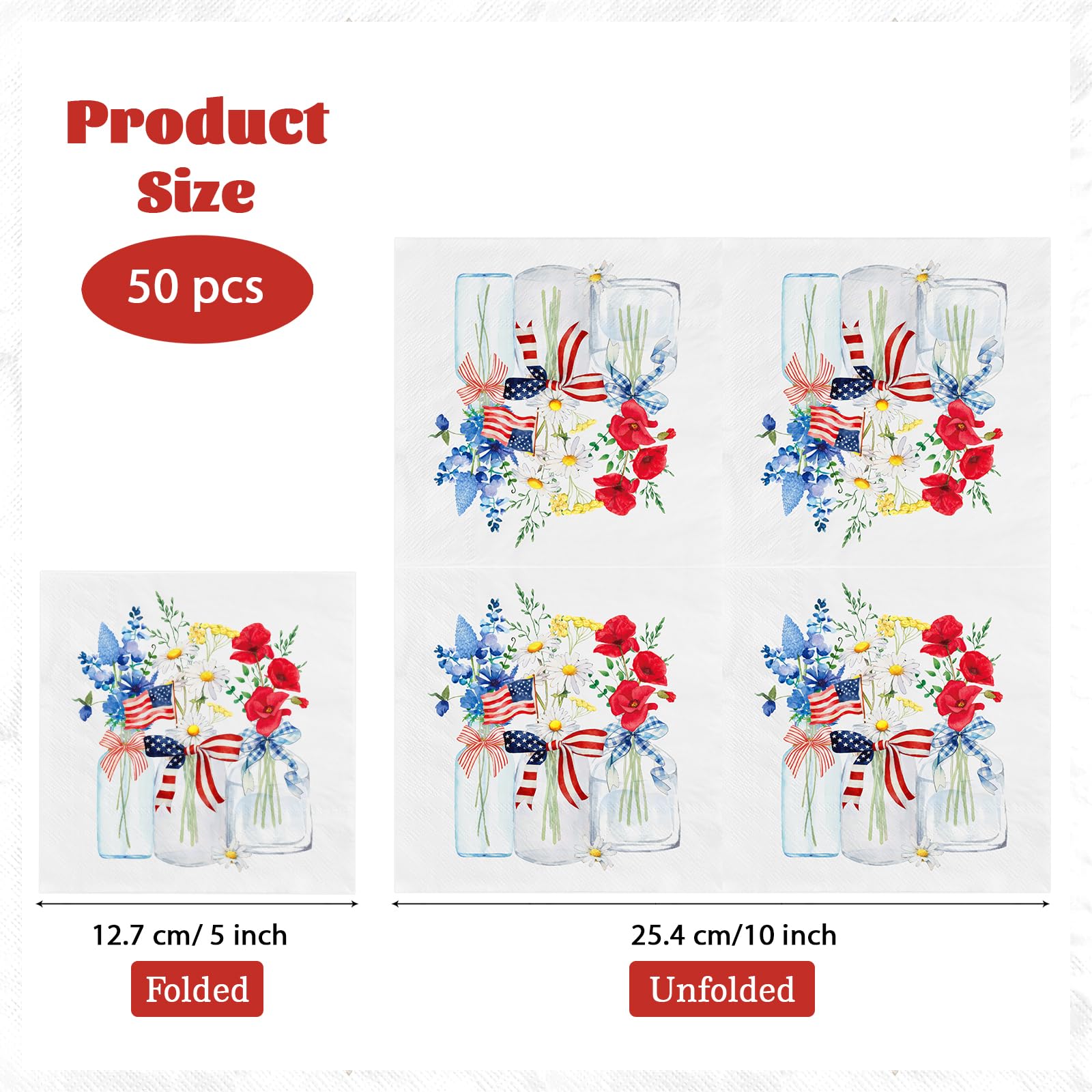 50 Pcs Patriotic Floral Square Party Napkins - Grencian
