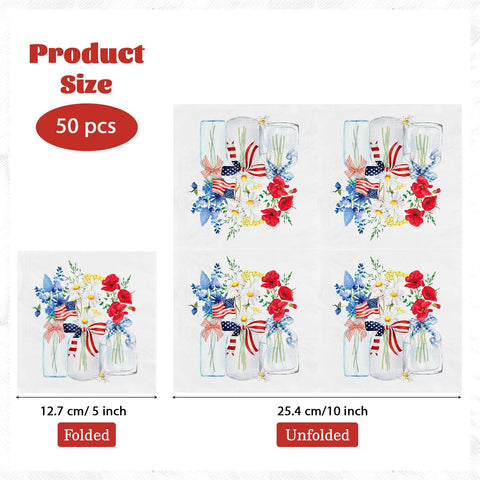50 Pcs Patriotic Floral Square Party Napkins - Grencian