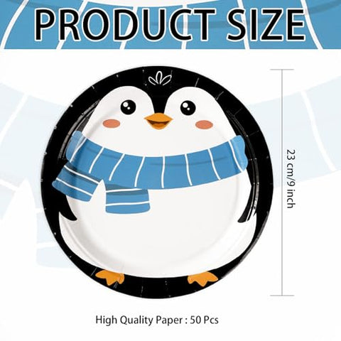 50 Pcs Penguin Party Paper Plates