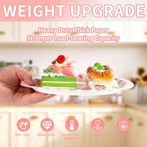 50 Pcs Pink White Stripe Party Paper Plates - Grencian