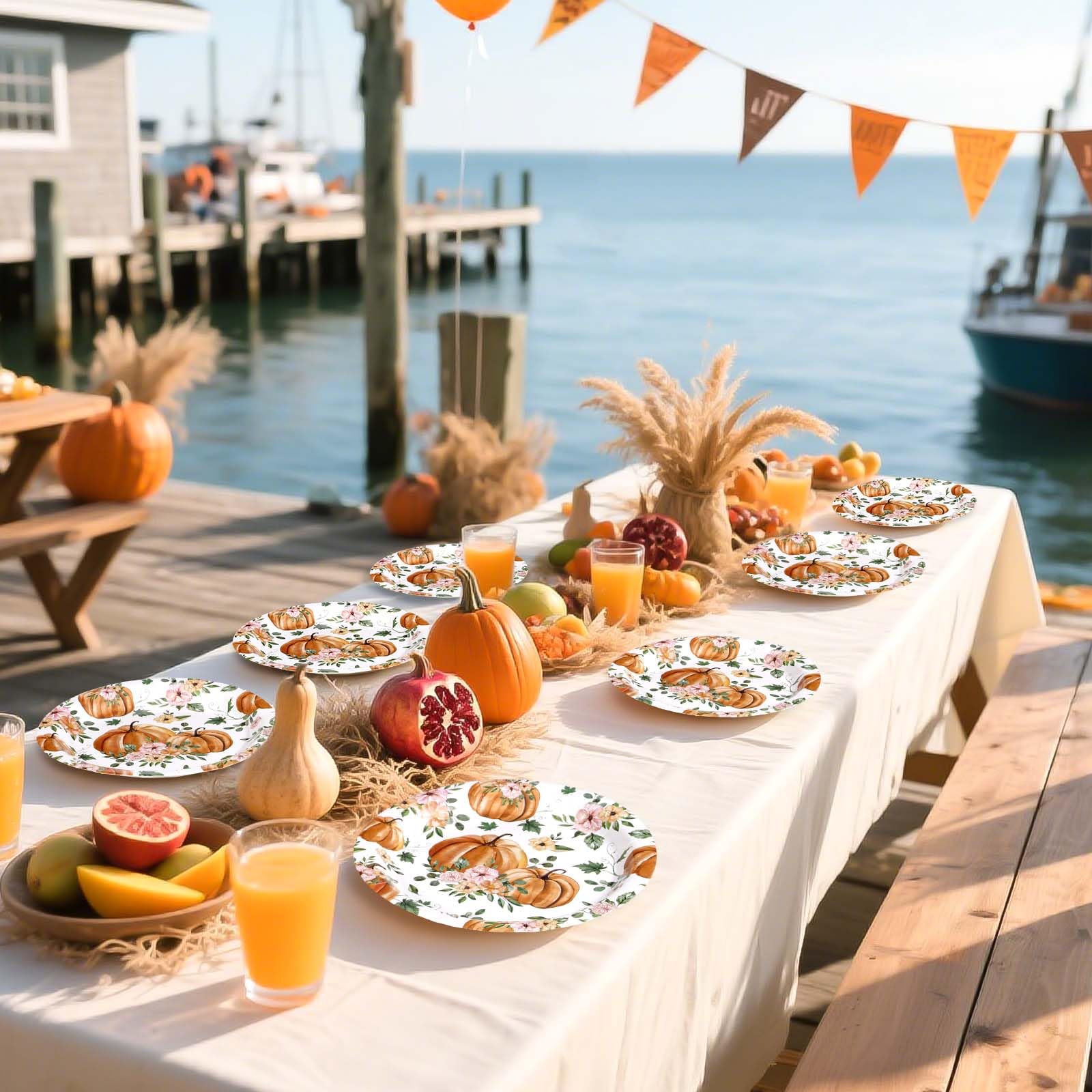 50 Pcs Pumpkin and Flower Party Paper Plates - Grencian