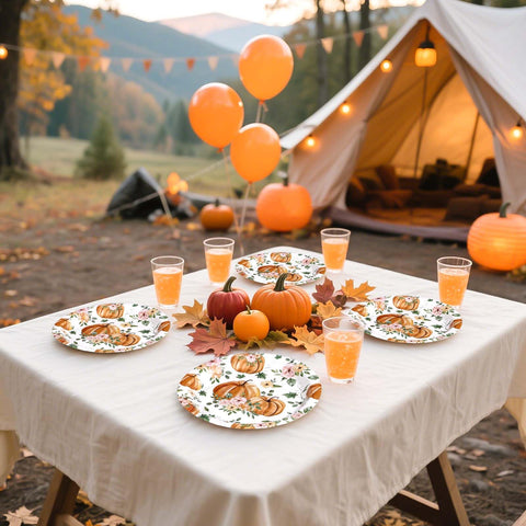 50 Pcs Pumpkin and Flower Party Paper Plates - Grencian