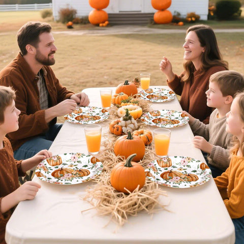 50 Pcs Pumpkin and Flower Party Paper Plates - Grencian