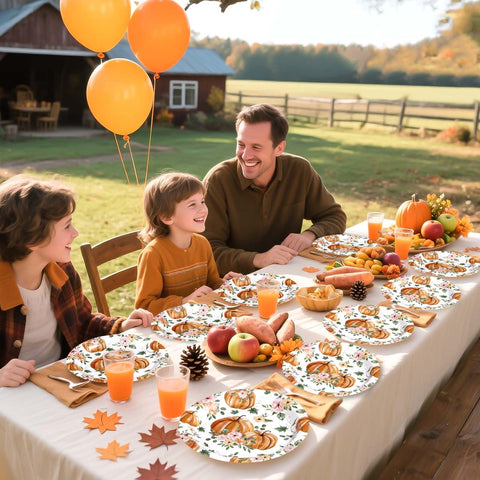 50 Pcs Pumpkin and Flower Party Paper Plates - Grencian