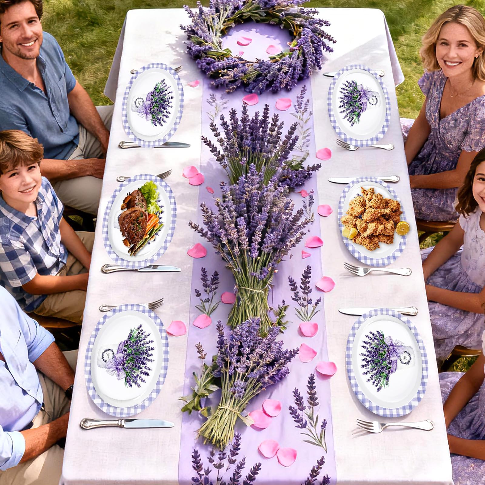 50 Pcs Purple Lavender Oval Party Paper Plates - Grencian