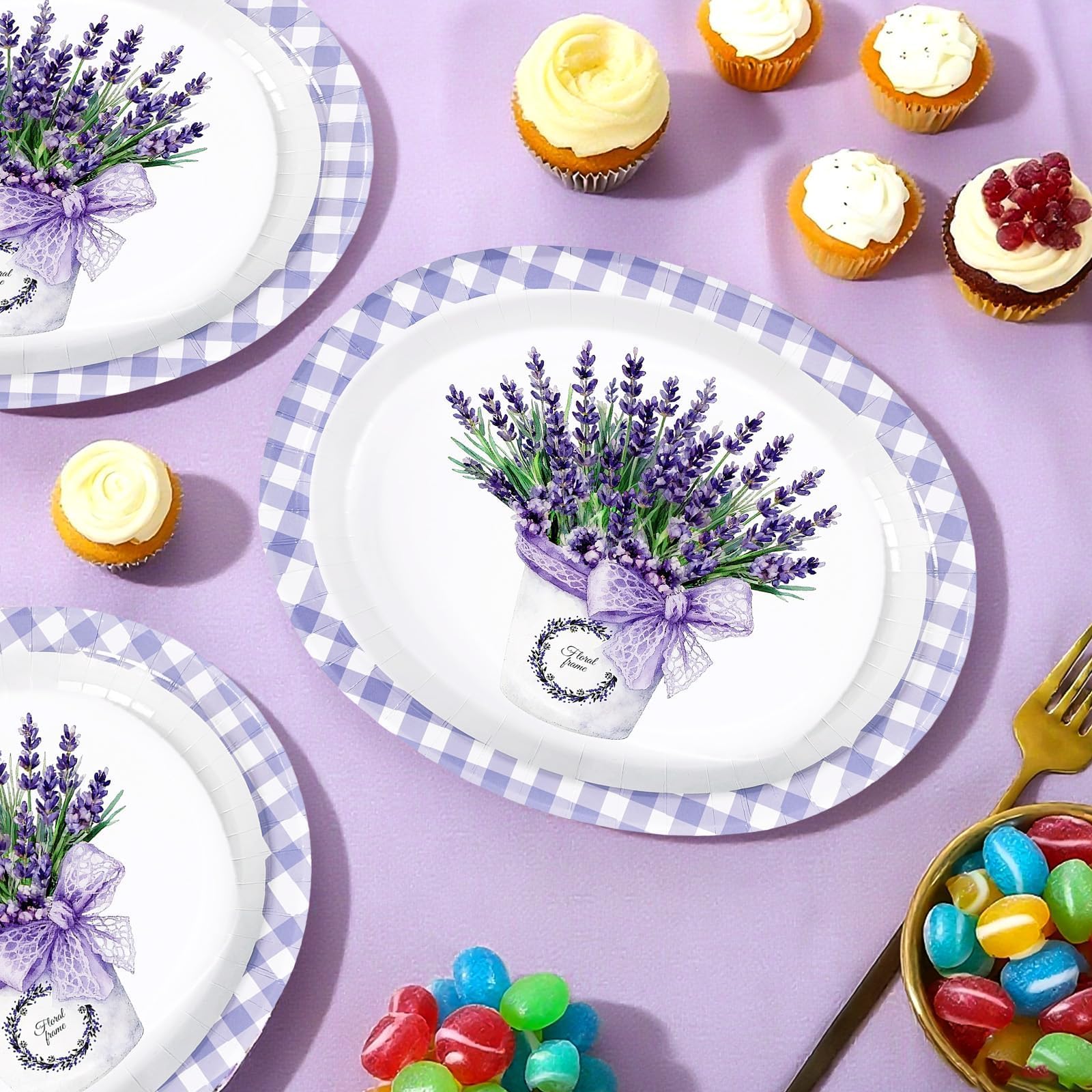 50 Pcs Purple Lavender Oval Party Paper Plates - Grencian