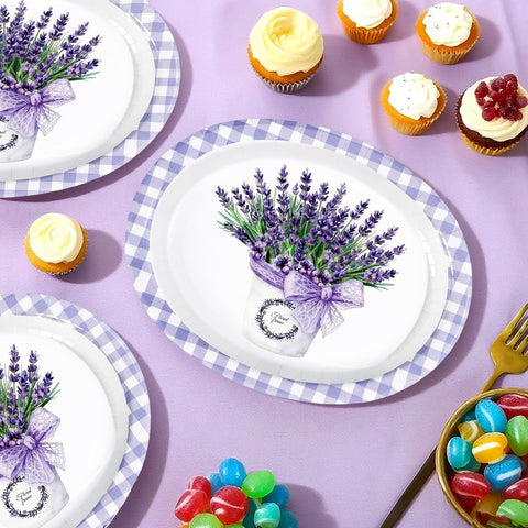 50 Pcs Purple Lavender Oval Party Paper Plates - Grencian