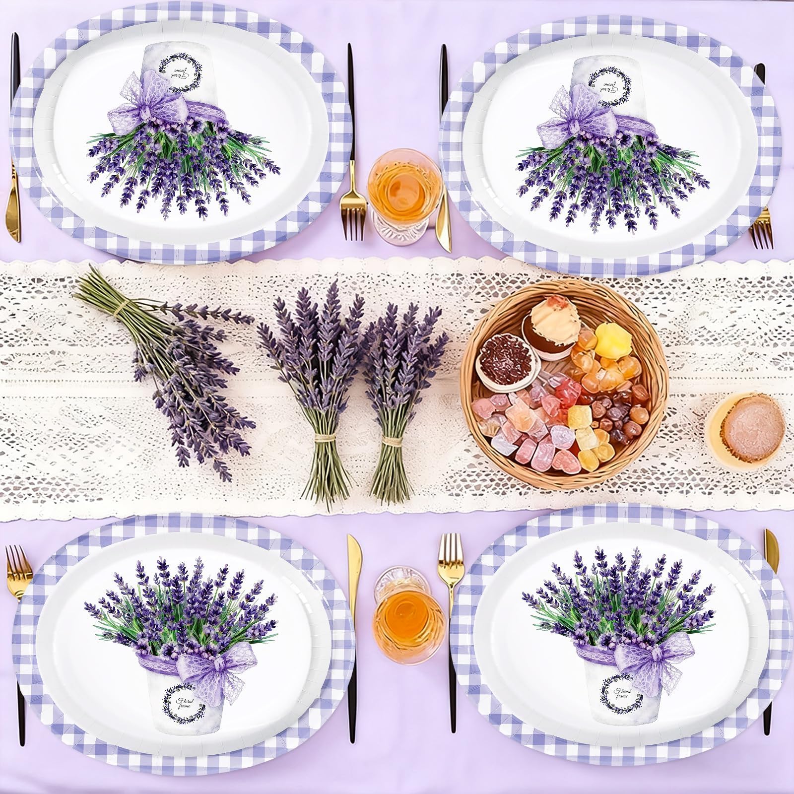 50 Pcs Purple Lavender Oval Party Paper Plates - Grencian