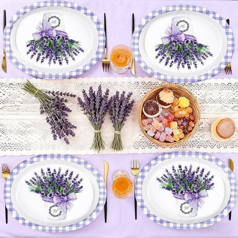 50 Pcs Purple Lavender Oval Party Paper Plates - Grencian