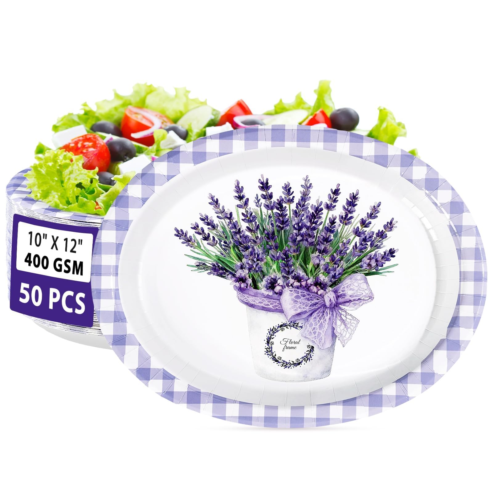 50 Pcs Purple Lavender Oval Party Paper Plates - Grencian