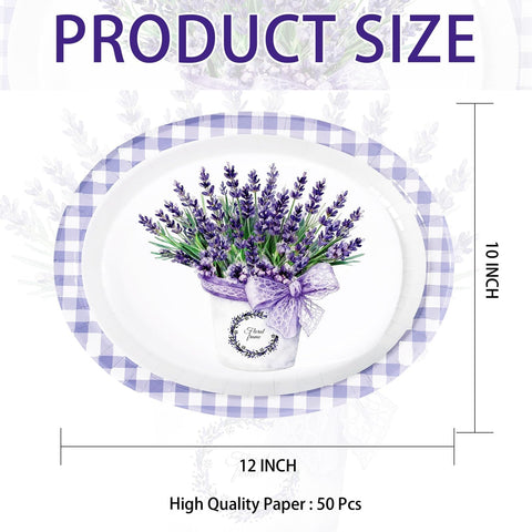50 Pcs Purple Lavender Oval Party Paper Plates - Grencian
