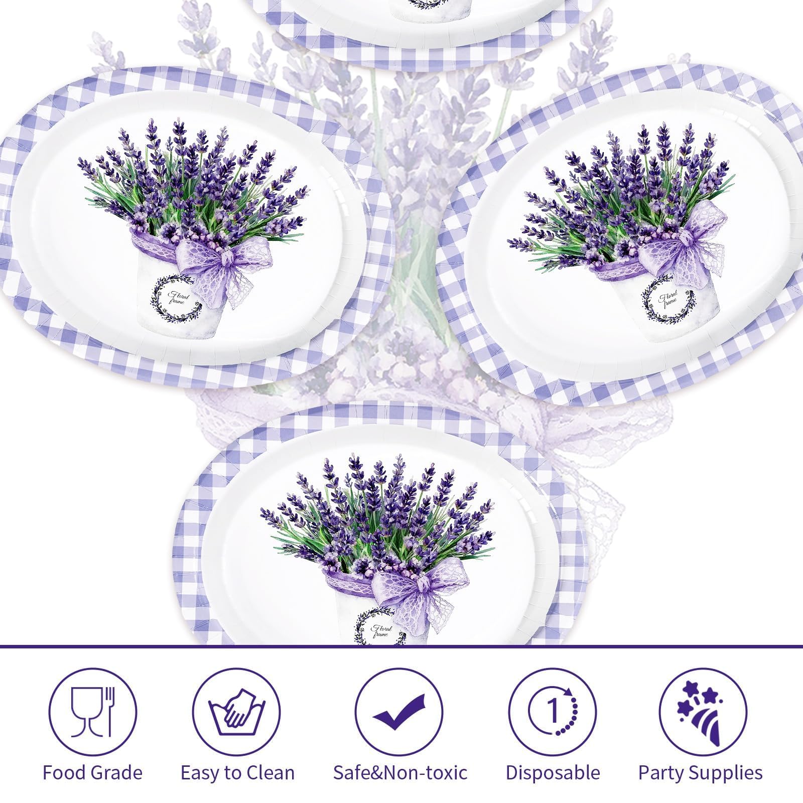 50 Pcs Purple Lavender Oval Party Paper Plates - Grencian