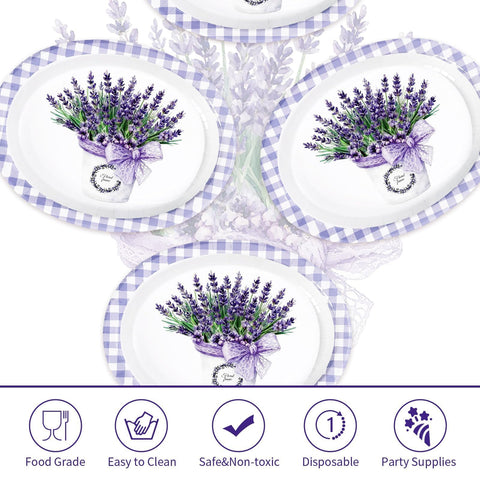50 Pcs Purple Lavender Oval Party Paper Plates - Grencian
