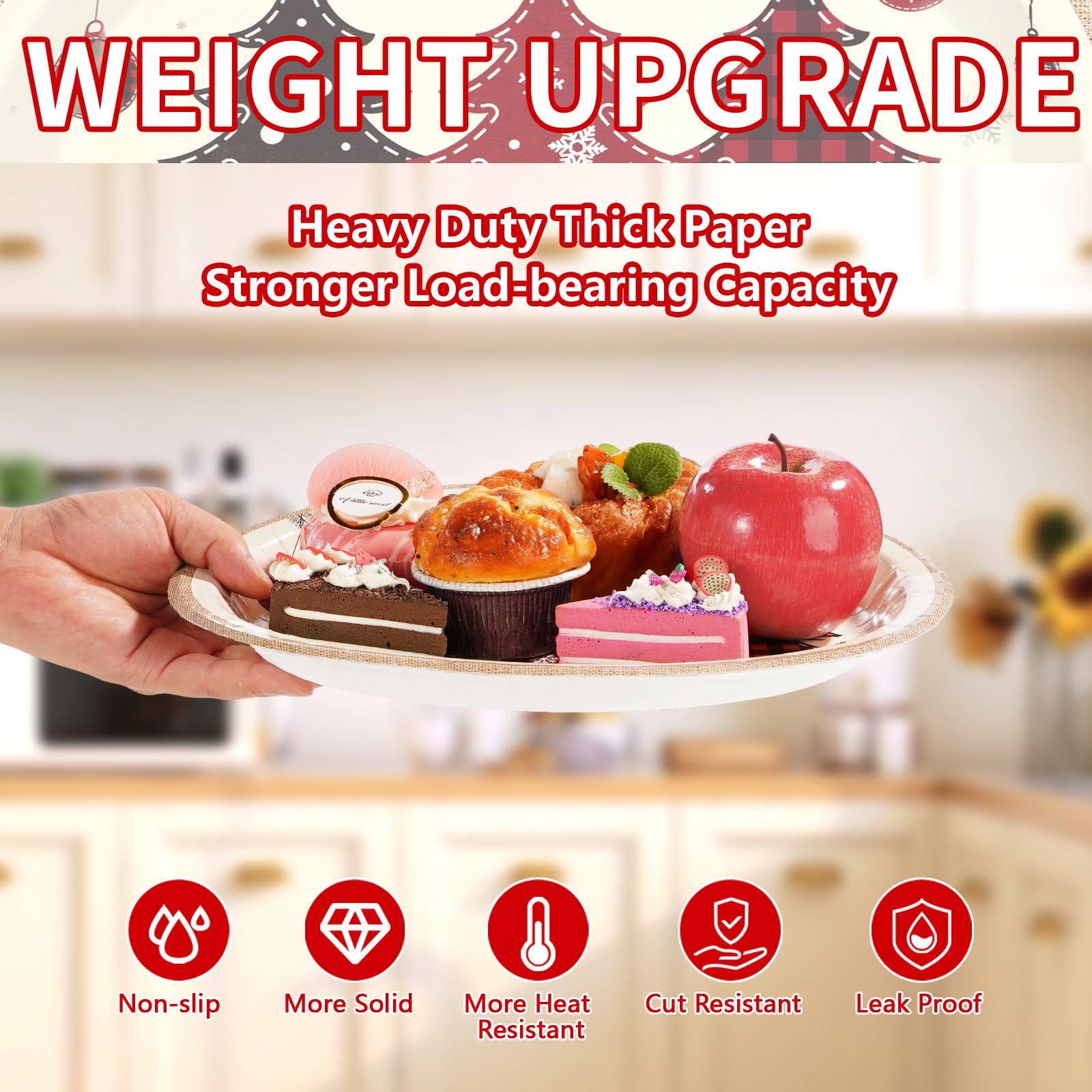 50 Pcs Red Black Xmas Tree Oval Paper Plates - Grencian