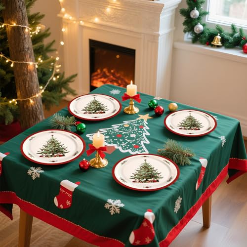 50 Pcs Red Border Christmas Trees Party Paper Plates - Grencian