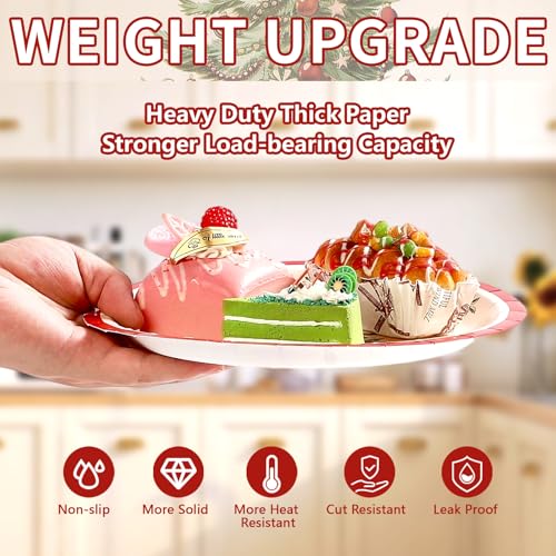 50 Pcs Red Border Christmas Trees Party Paper Plates - Grencian