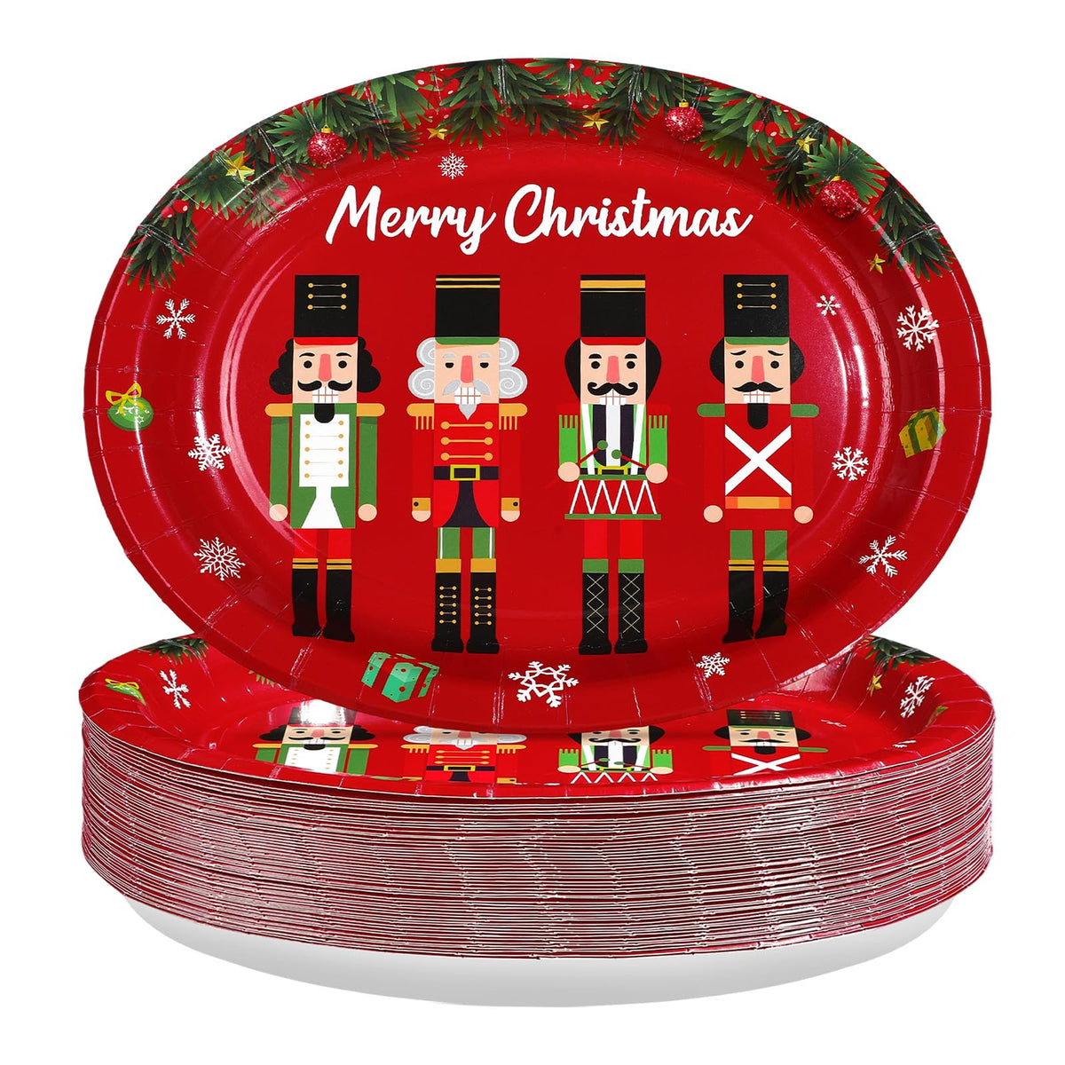 50Pcs Red Christmas Nutcrackers Oval Paper Plates - Grencian