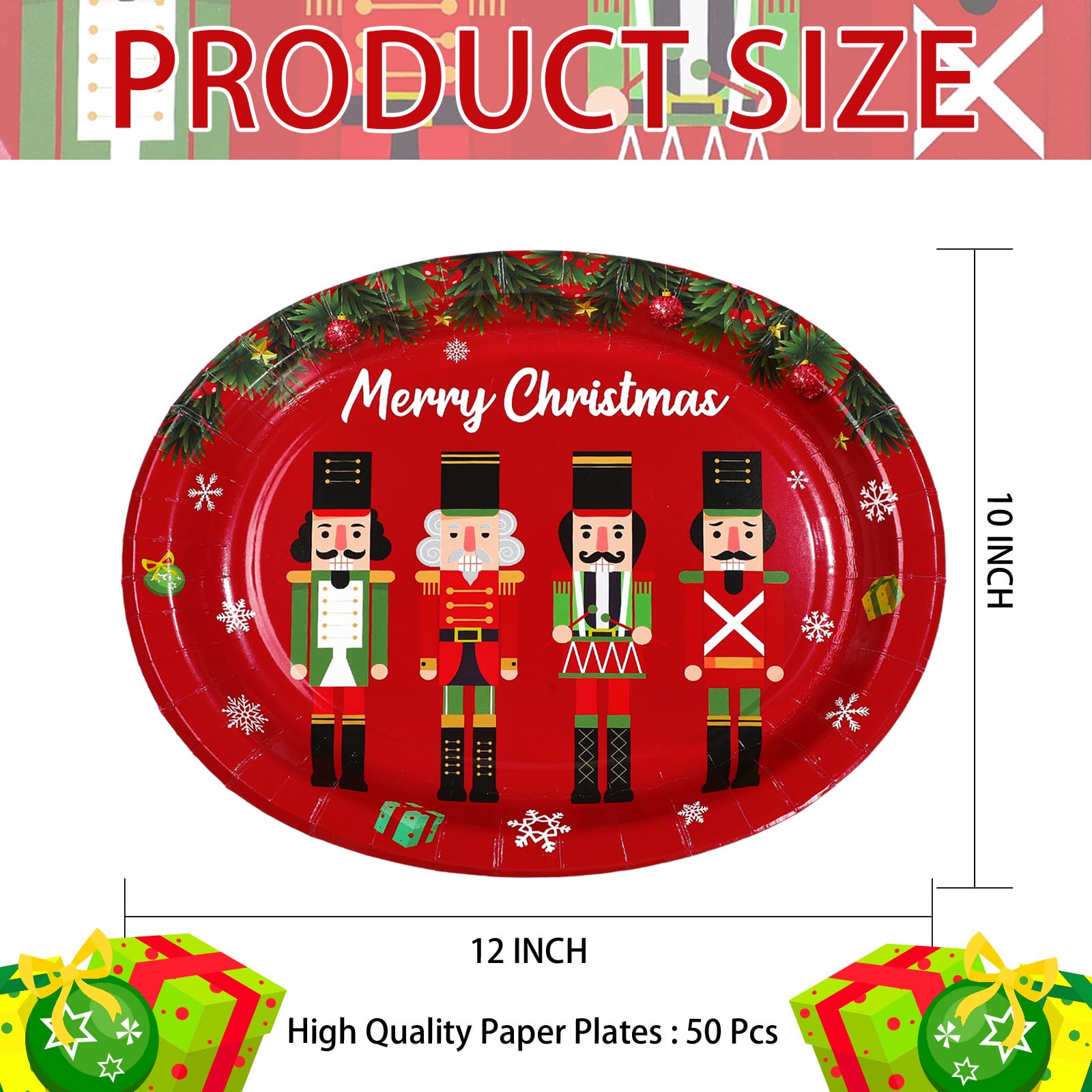 50Pcs Red Christmas Nutcrackers Oval Paper Plates - Grencian
