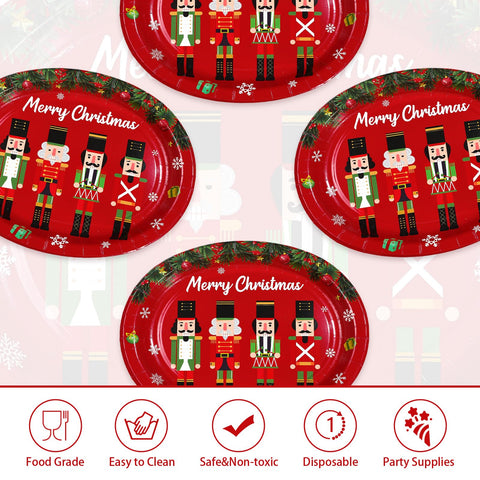 50Pcs Red Christmas Nutcrackers Oval Paper Plates - Grencian