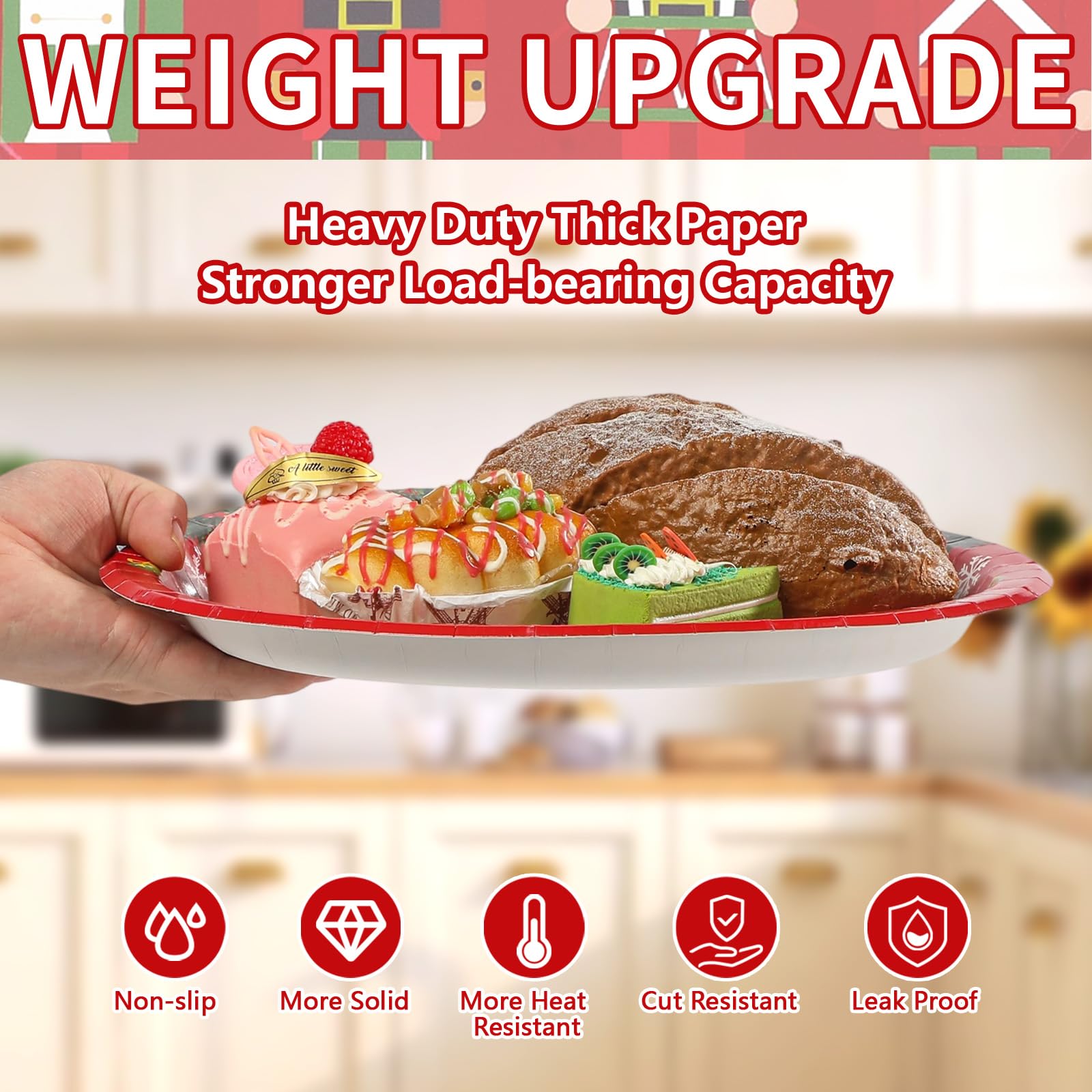 50Pcs Red Christmas Nutcrackers Oval Paper Plates - Grencian