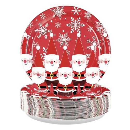 50 Pcs Red Christmas Santa Claus Party Paper Plates - Grencian