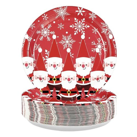 50 Pcs Red Christmas Santa Claus Party Paper Plates - Grencian