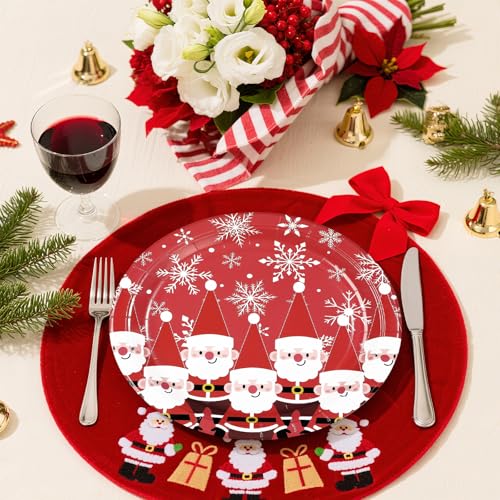 50 Pcs Red Christmas Santa Claus Party Paper Plates - Grencian