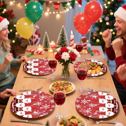 50 Pcs Red Christmas Santa Claus Party Paper Plates - Grencian