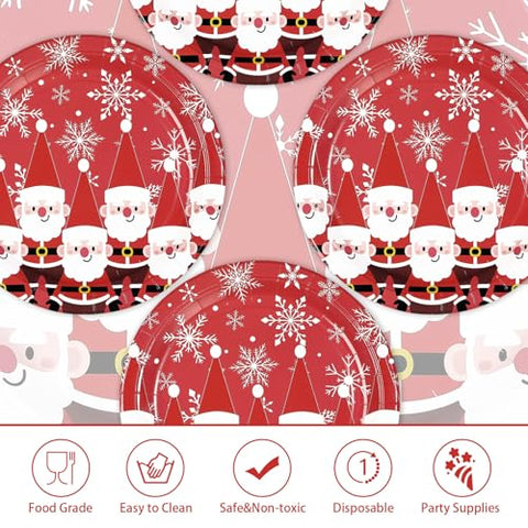 50 Pcs Red Christmas Santa Claus Party Paper Plates - Grencian