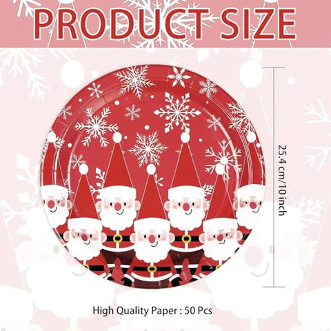 50 Pcs Red Christmas Santa Claus Party Paper Plates - Grencian
