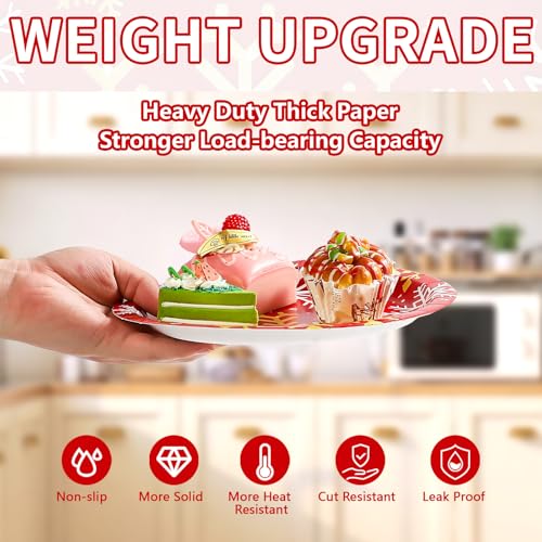 50 Pcs Red Christmas Snowflake Party Paper Plates - Grencian