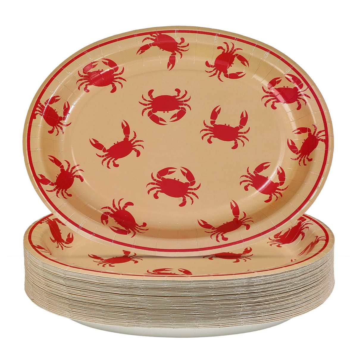 50 Pcs Red Crab Oval Paper Plates - Grencian