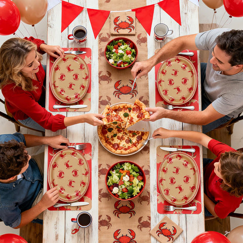 50 Pcs Red Crab Oval Paper Plates - Grencian