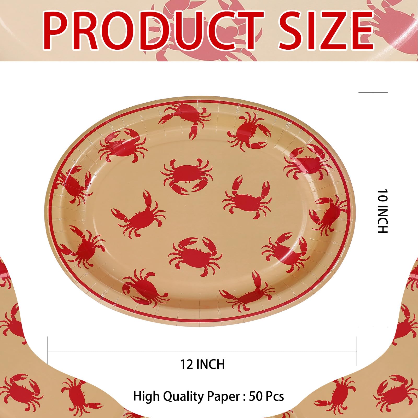 50 Pcs Red Crab Oval Paper Plates - Grencian