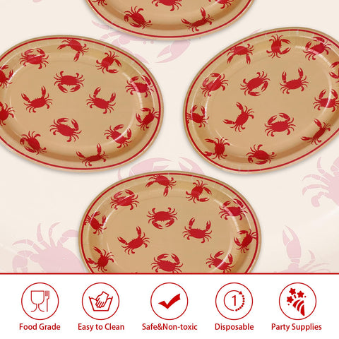 50 Pcs Red Crab Oval Paper Plates - Grencian