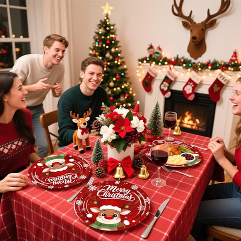 50 Pcs Red Reindeer Party Paper Plates - Grencian